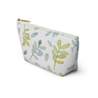 Watercolor Tossed Leaves Accessory Pouch w T-bottom in Aqua